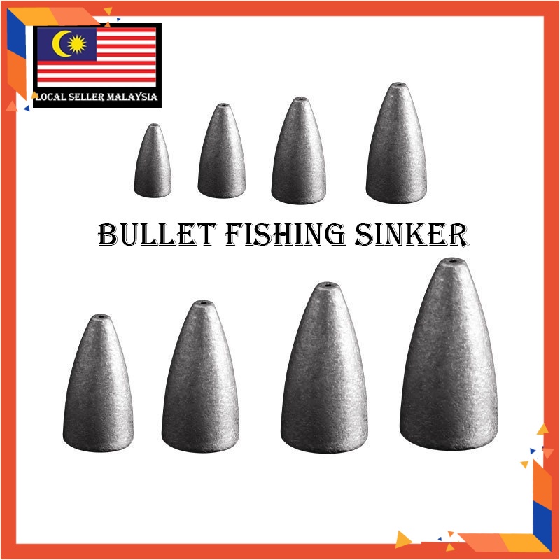 Bullet Fishing Sinker Lead Fishing Sinker Jig head Batu Ladung Pancing  Fishing Bullet Shaped Weights Casting Sinkers