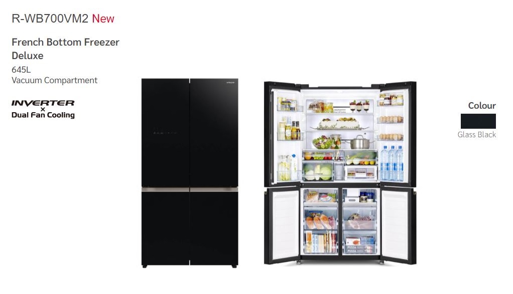 Hitachi 4 Door Black Glass Fridge Refrigerator (645L) R-WB700VM2 Peti ...