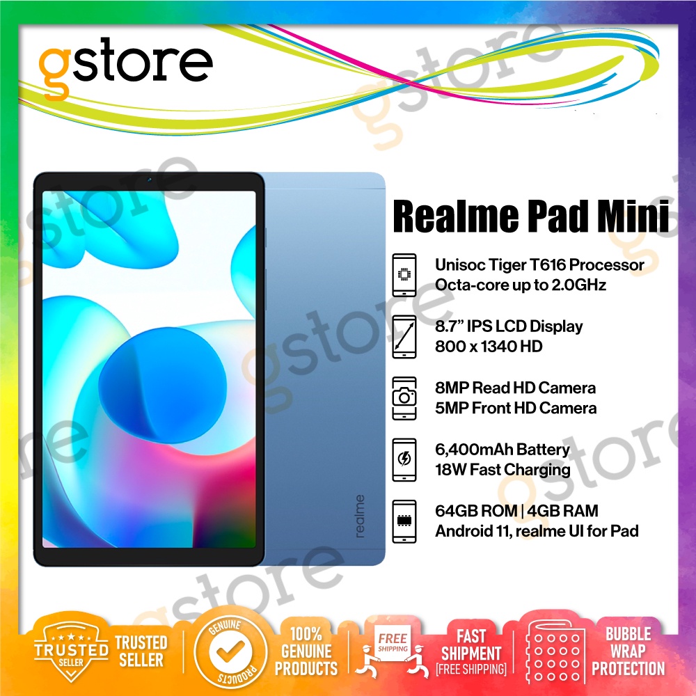 Realme Pad Mini Tablet, LTE / WIFI, 3GB+32GB / 4GB+64GB, 8.7” Large LCD  Screen Display, 6400mAh Mega Battery with 18W Quick Charge, Powerful  Unisoc T616 Octa-core Processor
