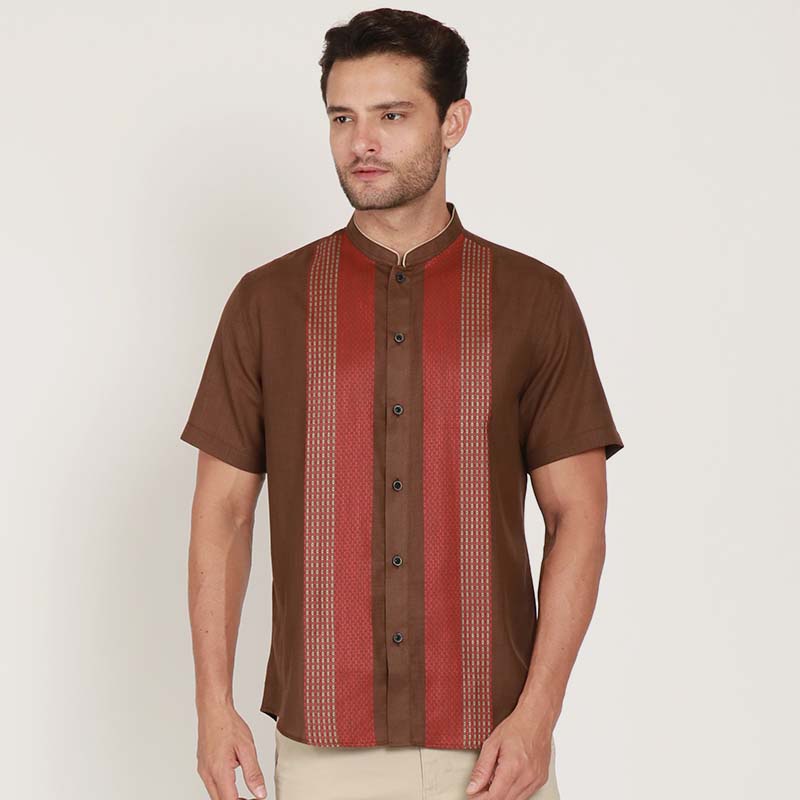 KEMEJA Edwin JEANS HARAZ BROWN Men's Short Sleeve Koko Shirt