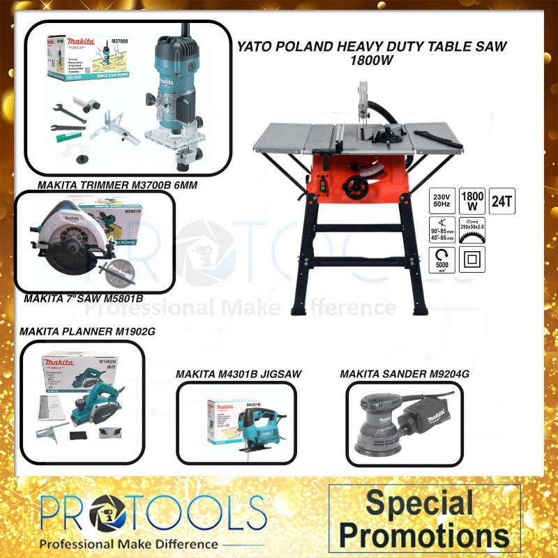 YATO/STANLEY/DAEWOO TABLE SAW WITH MAKITA ROUTER ,JIGSAW ,SANDER