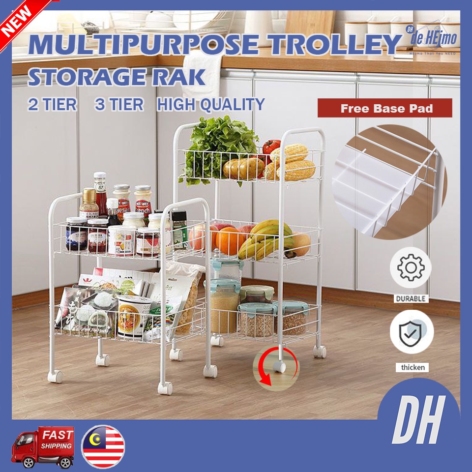2/3 Layer Trolley Kitchen Rack With Wheel Metal Steel Storage Multi ...