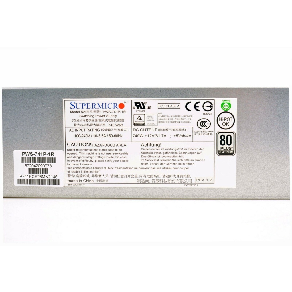 PWS-741P-1R Supermicro 740W 1U PSU Power Supply Replacement Pre Order ...