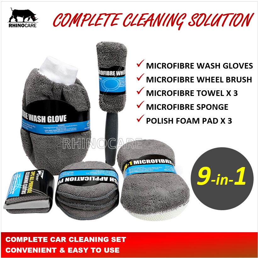 9pcs Car Wash Cleaning Kits Microfiber Auto Detailing Washing