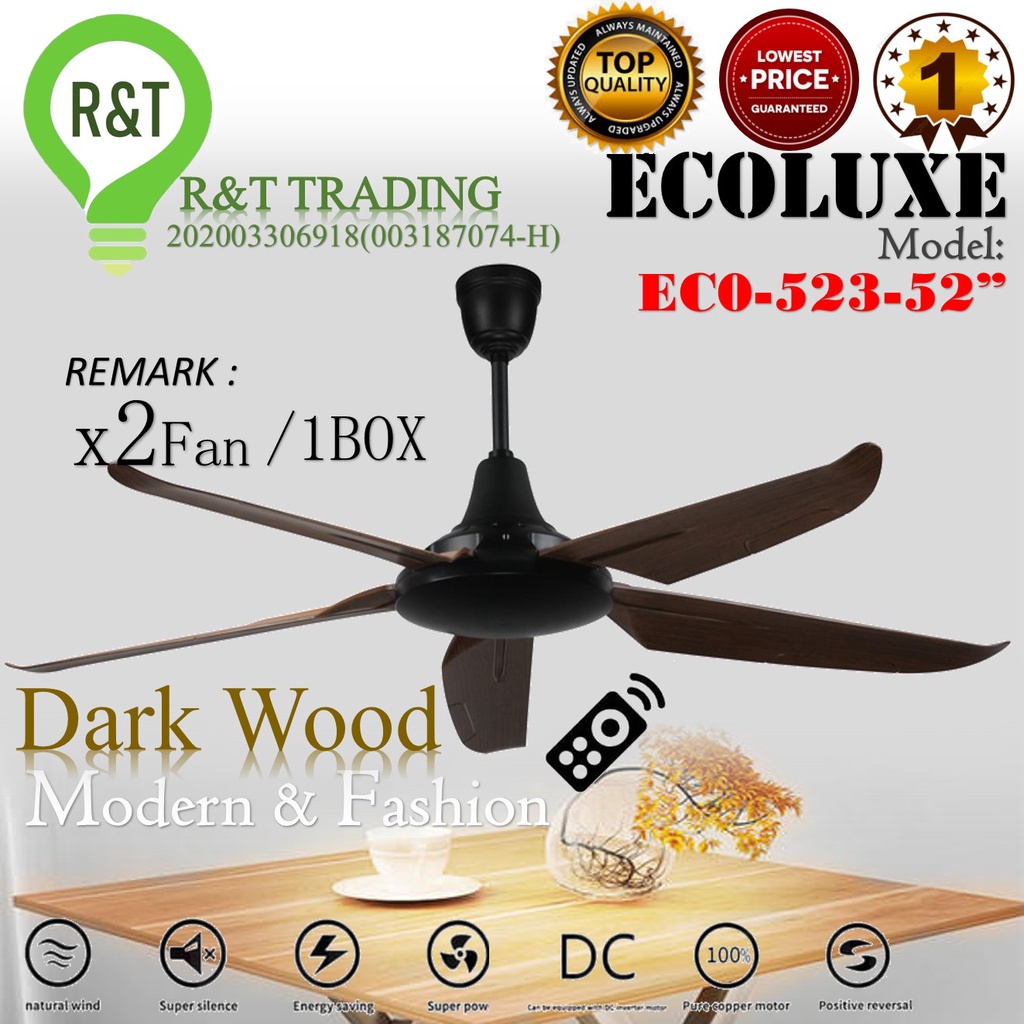 [x2 DC Fan/1Box] ECOLUXE DC Ceiling Fan [ECO52352"] 6speed + Remote