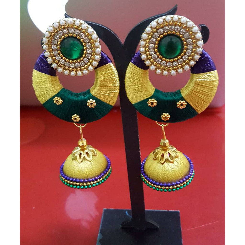 Chandbali silk sale thread earrings