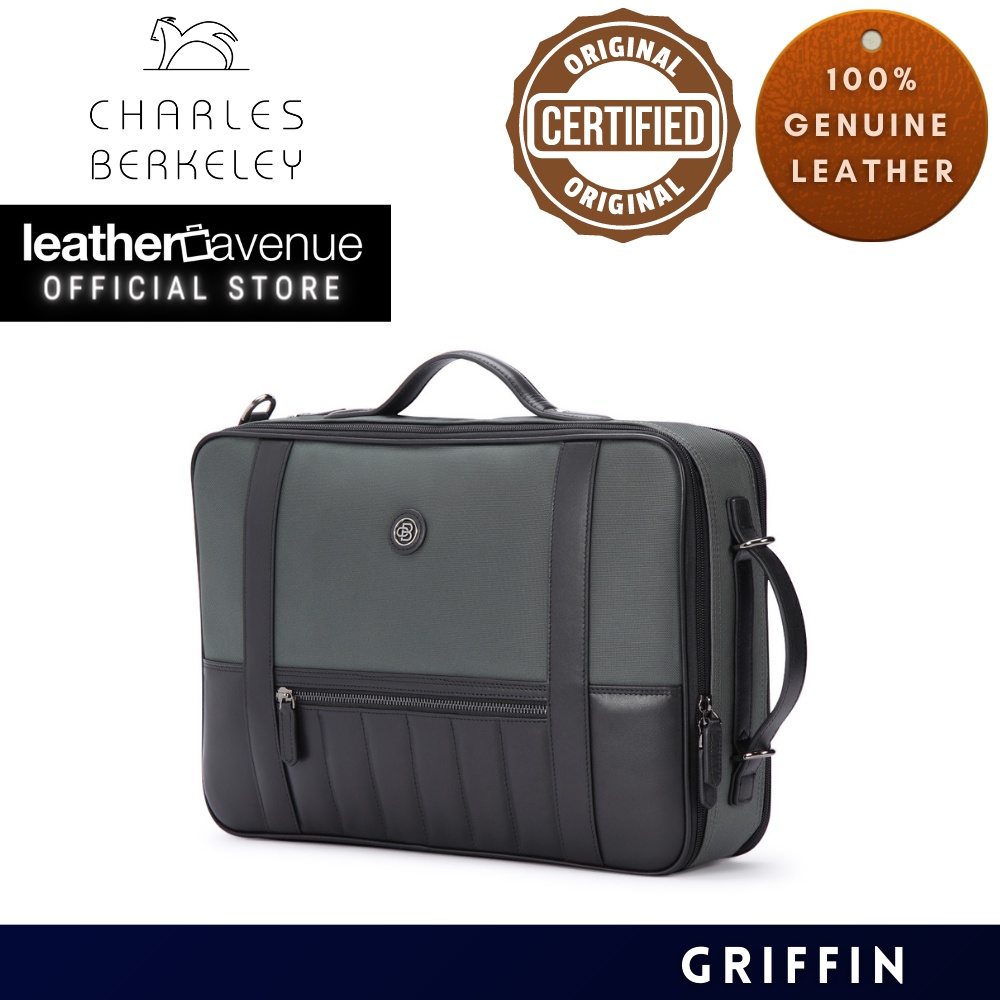 Charles Berkeley GRIFFIN Nylon Lightweight Laptop Bag Genuine Leather ...