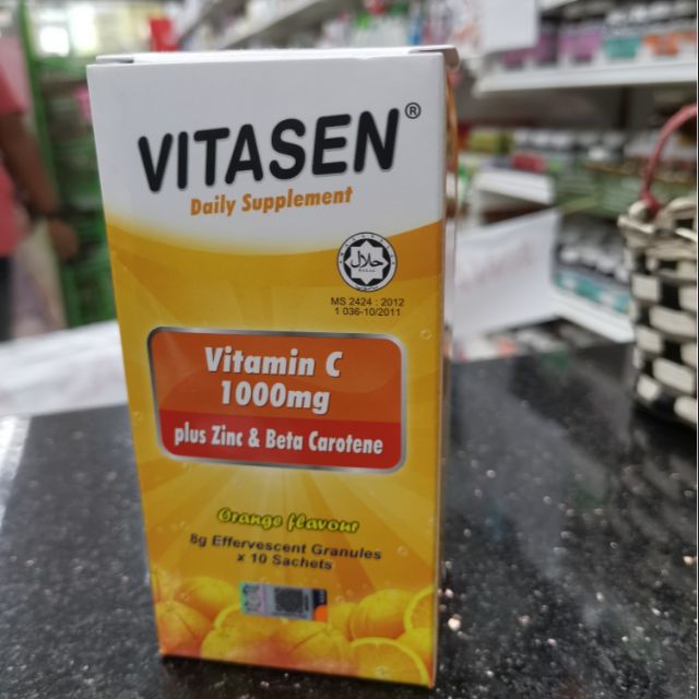 VITASEN VIT C 1000MG WITH ZINC + BETA CAROTENE EFFERVESCENT GRANULES x 10 sachets Shopee Malaysia