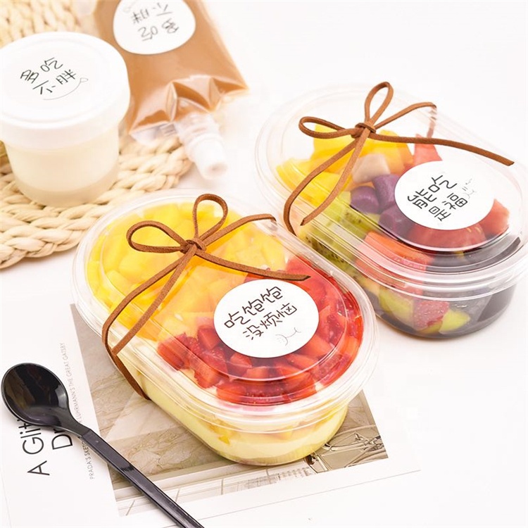 500ml Transparent Oval Cake Box / Plastic Pudding Box with Lid / Mousse ...