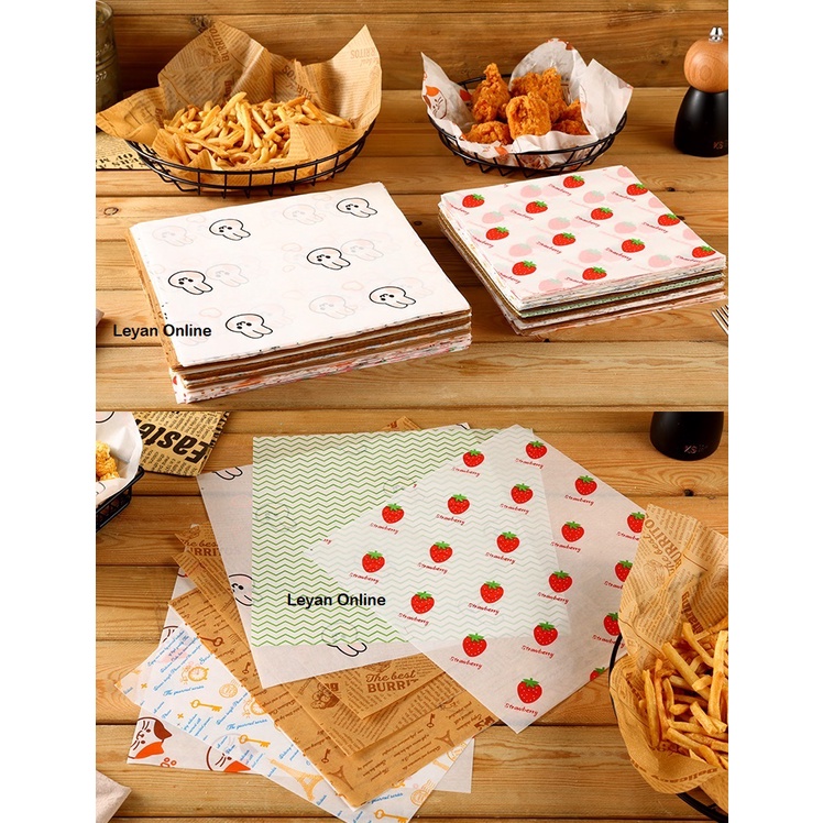 20Pcs/set Wax Paper Sandwiches Burgers Fries Fried Food Wrappers Plate Mats  Waxed Paper and Baking Paper