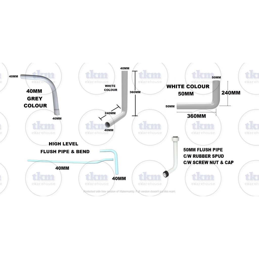 PVC FLUSH PIPE & BEND 40MM 50MM HUGH LEVEL LOW LEVEL WC SQUATTING PAN