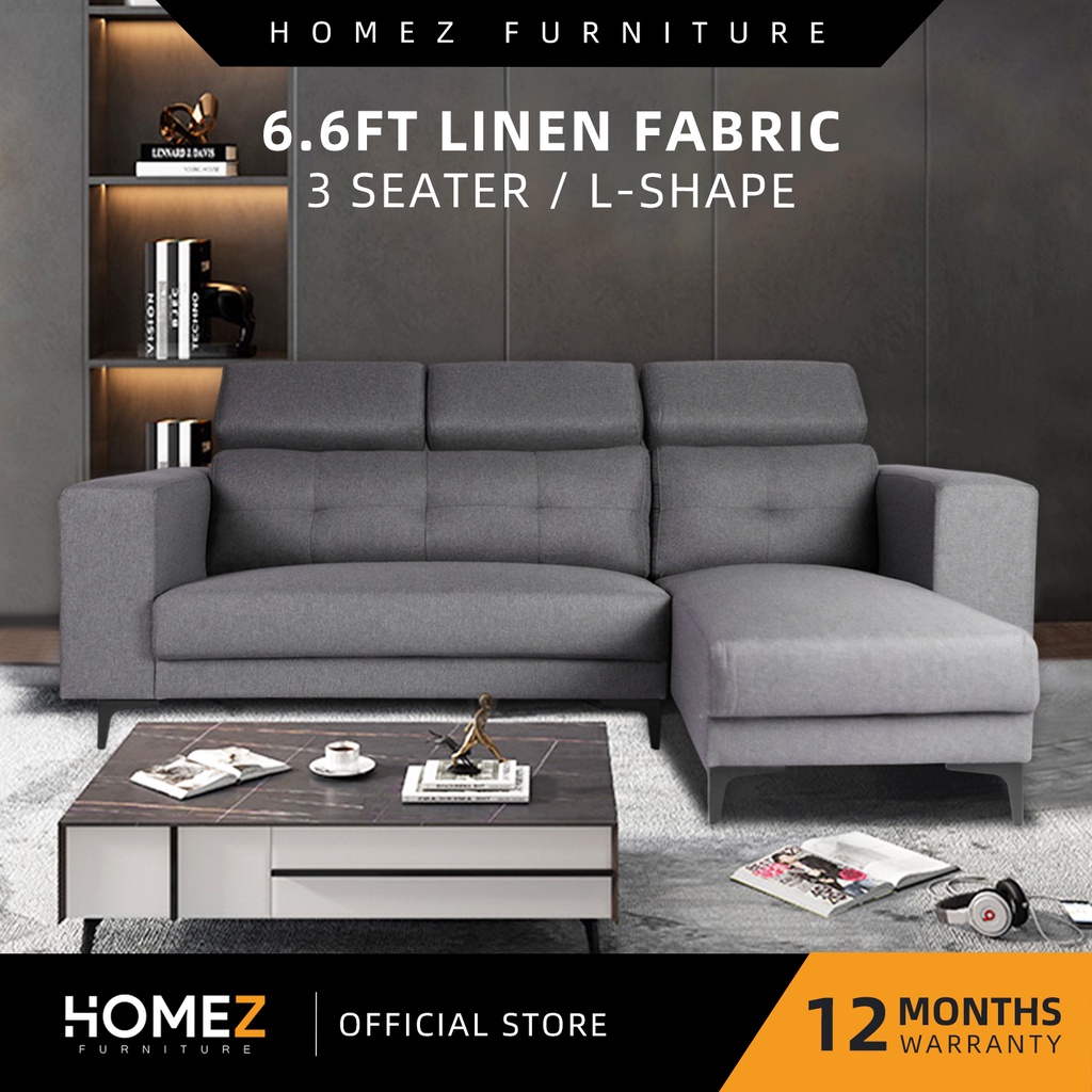 [FREE Shipping] Homez L-Shape 3 Seater Linen Fabric Sofa Modern - Grey ...