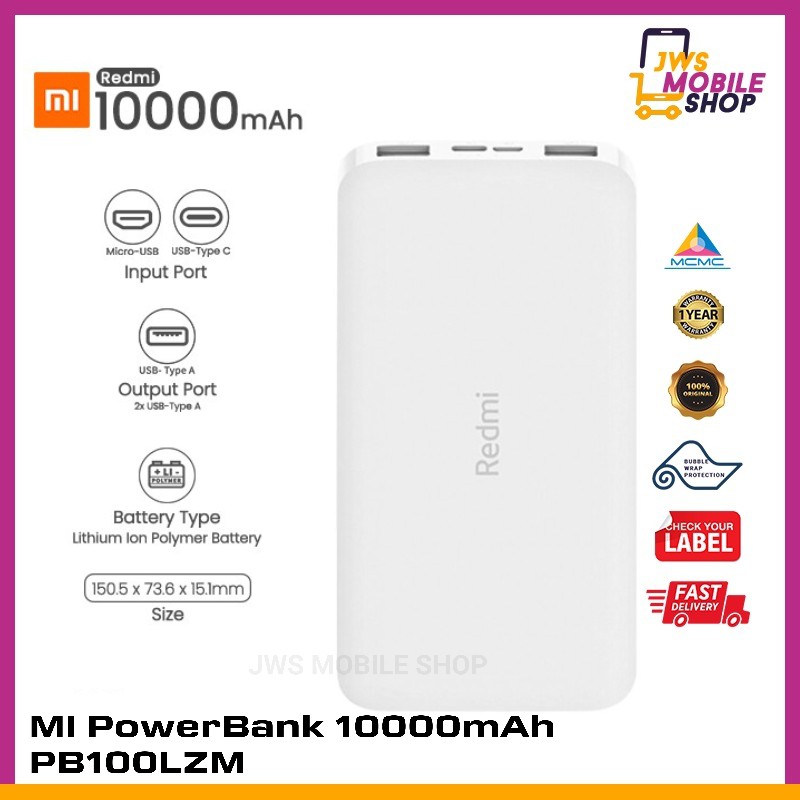 Original XiaoMi Redmi Power Bank 10000mAh (PB100LZM) Xiaomi Malaysia Set