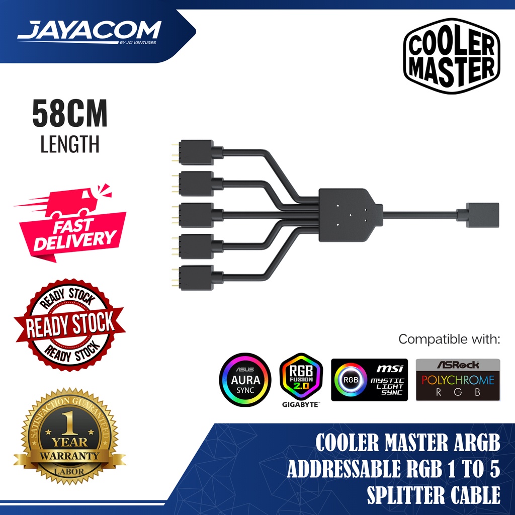 Cooler Master ARGB Addressable RGB 1 To 5 Splitter Cable | Shopee Malaysia