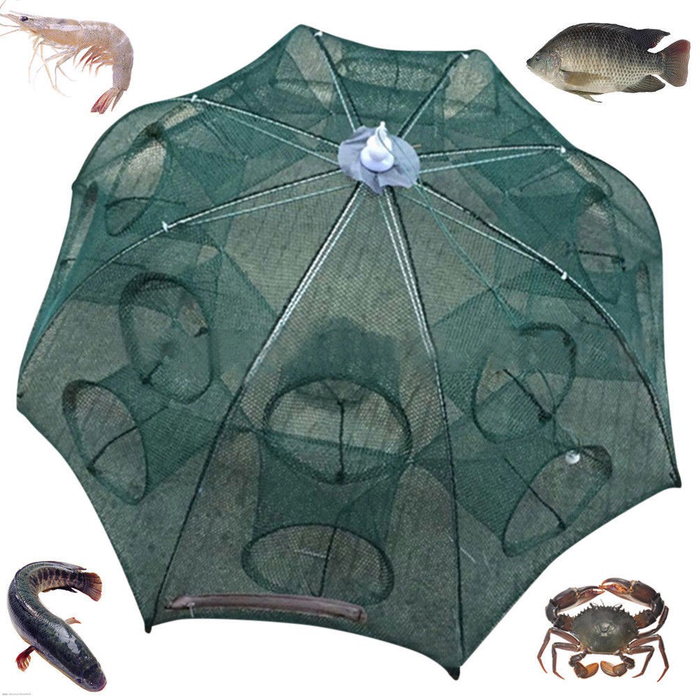 16 Holes Folding Fishing Net Shrimp Cage Nylon Crab Fish Trap Net - Jaring  Tangkap Ikan Mancing Perangkap Payung Lubang
