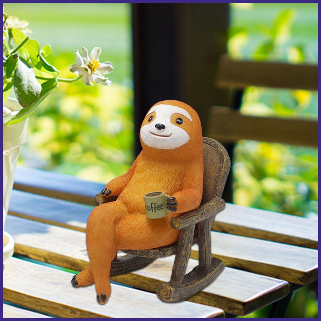 Resin Rocking Chair Sloth Ornament Sloth Garden Statue Drinking Coffee ...
