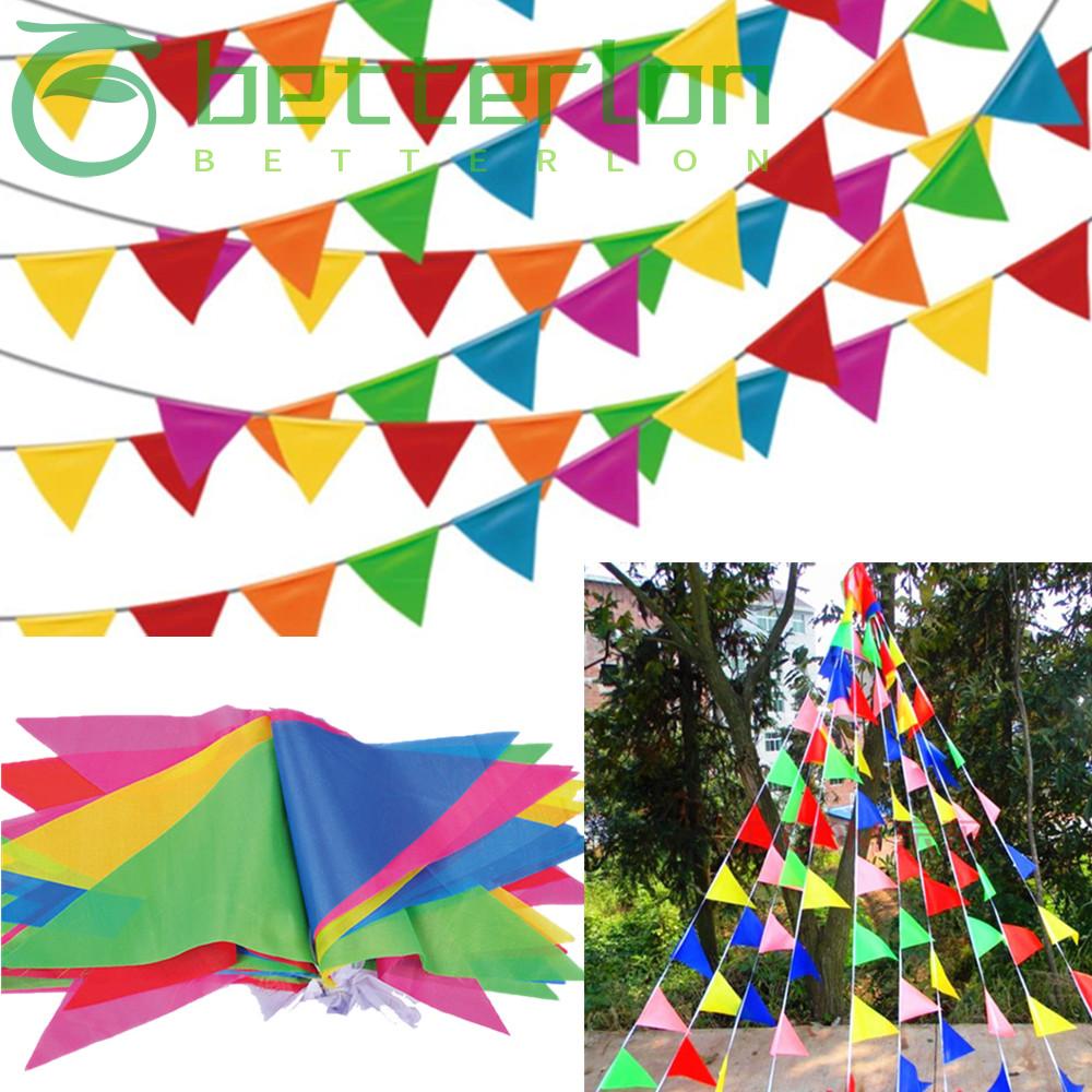 LONTIME Party 100M Triangle Flags Colorful Pennant Bunting Banner ...