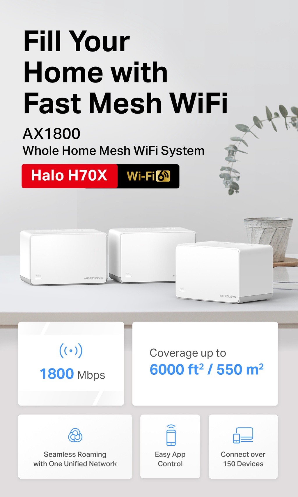 Mercusys [By TP-Link] Halo H70X AX1800 WiFi 6 Wireless Mesh AX Whole ...