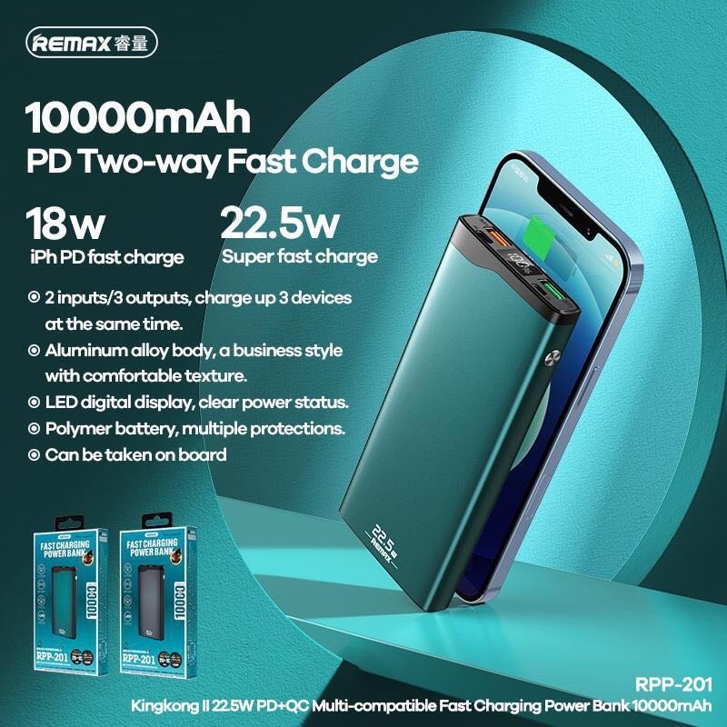 REMAX 10000mAh 22.5W PD+QC FAST CHARGING POWER BANK 【 RPP-201 ...