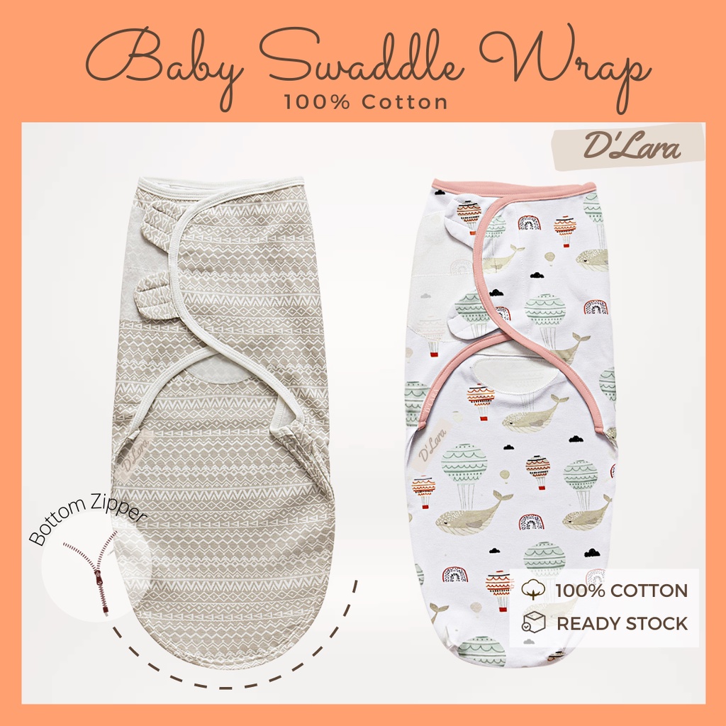 D'LARA Baby Cotton Swaddle Wrap with Bottom Zipper Instant Swaddle