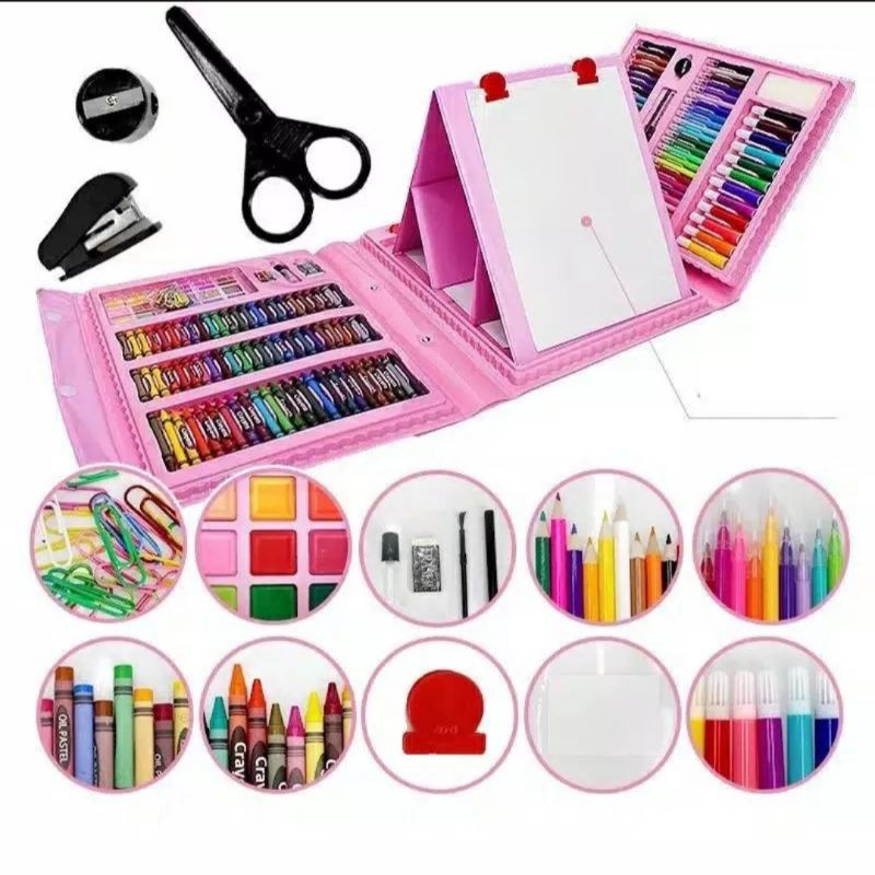 All In One Art Supplies, Art Kit Includes Easel, Origami Paper, Colored Pencils, Crayons, Drawing Book, Coloring Book, Watercolor Pens, Markers And Oil Pastels, Gifts For Girls Boys Teens, Blue