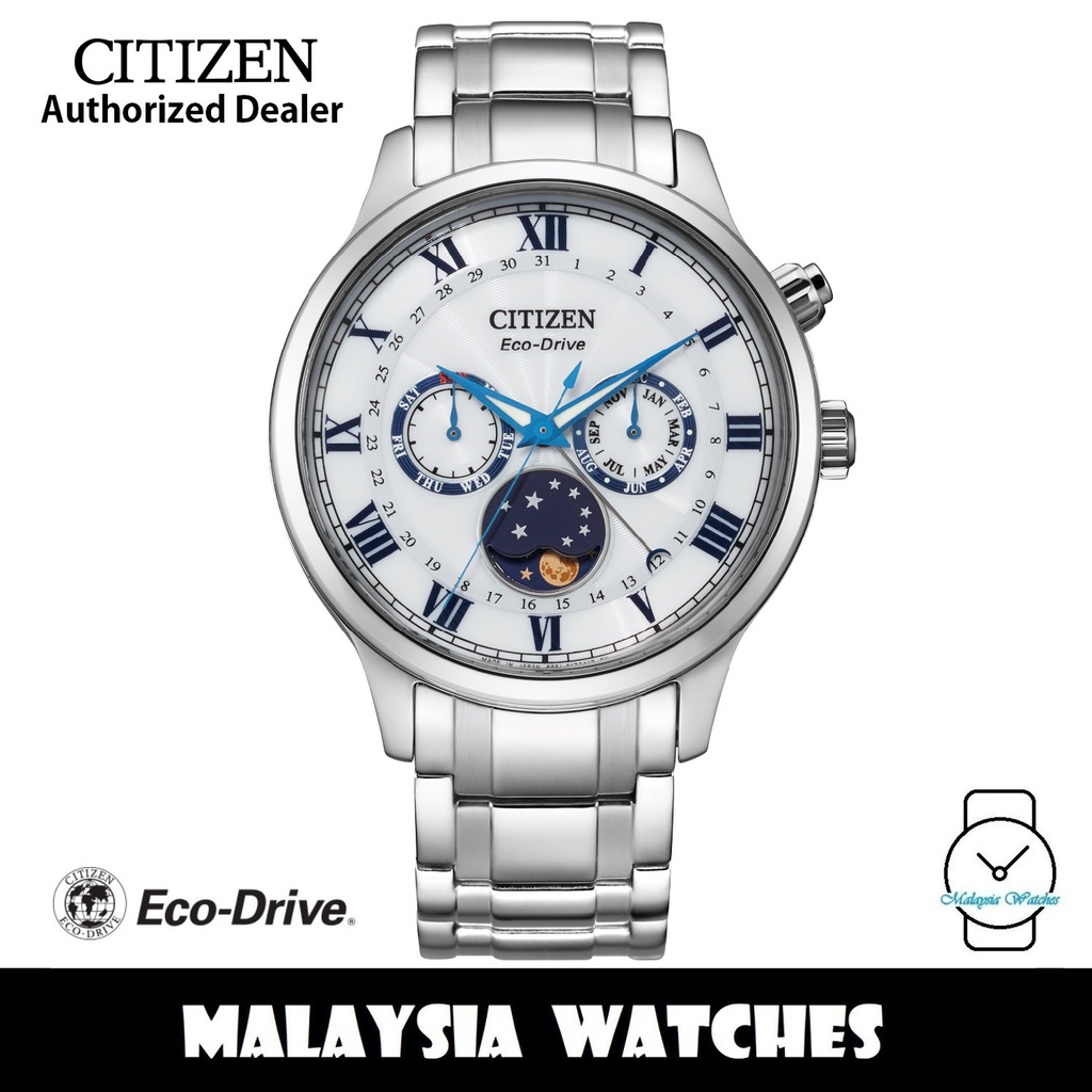 100 Original Citizen AP1050 81A Eco Drive Moon Phase Made in Japan White Dial Sapphire Glass Stainless Steel Watch Shopee Malaysia