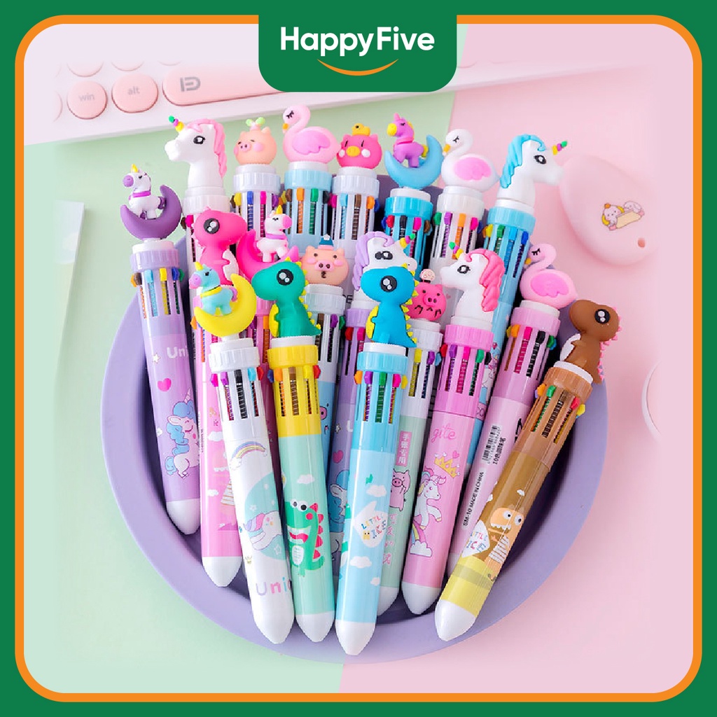 Multicolour 10 in 1 Unicorn Ballpoint Pen Ball Pens Kids School Gift  Stationery