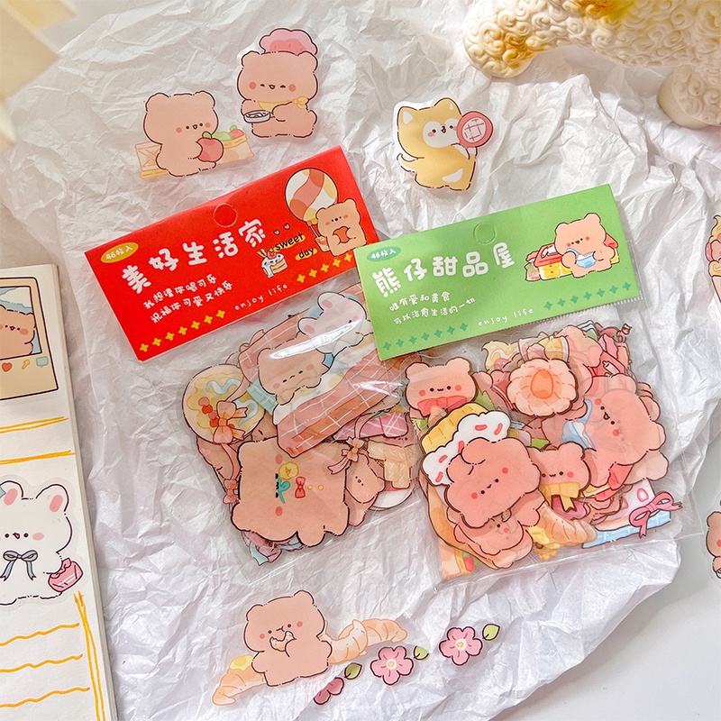 46 Pcs Cute Cartoon Animal Series Stickers Pack Student Stationery Deco ...