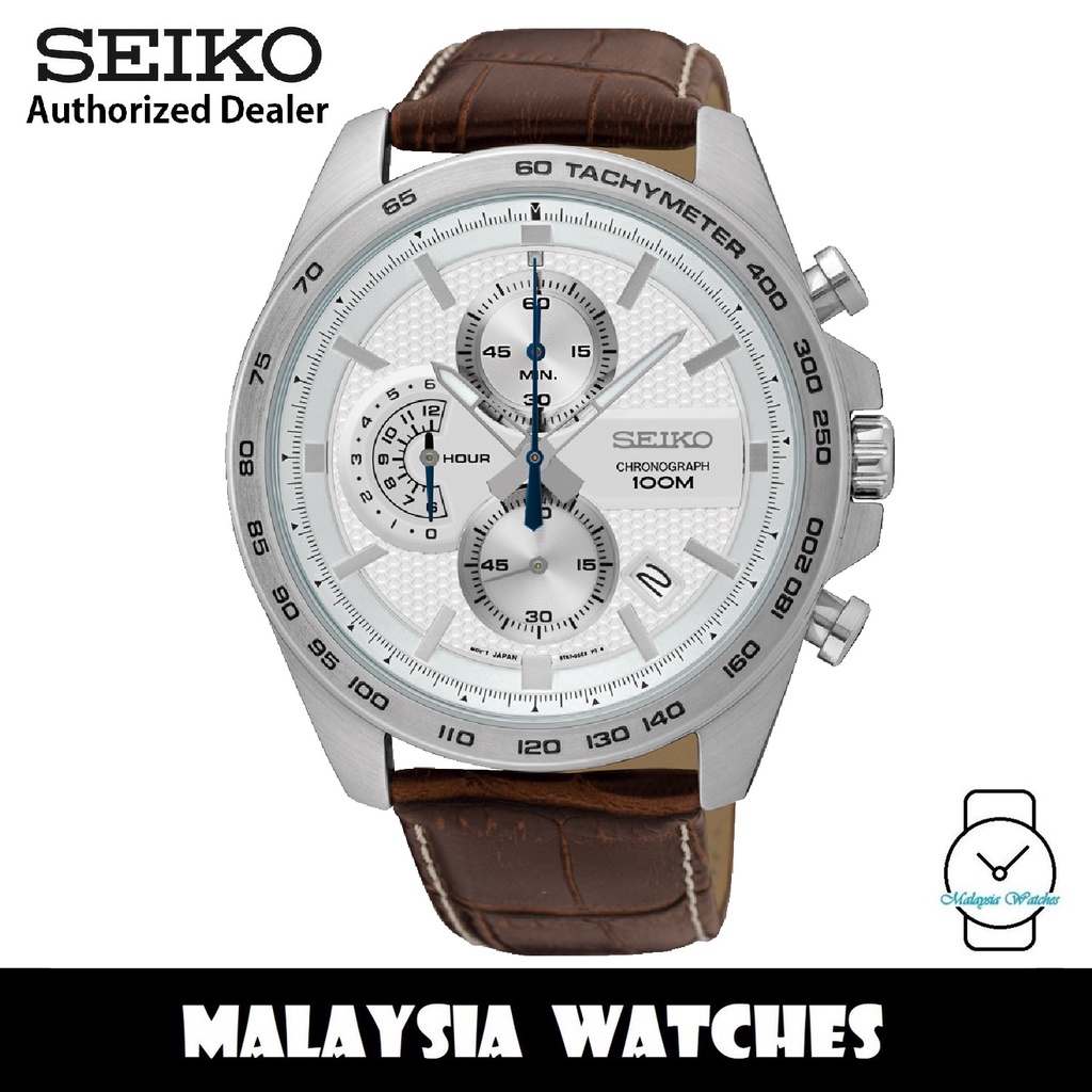 Seiko SSB263P1 Men s Chronograph 100M White Dial Brown Leather Watch Shopee Malaysia