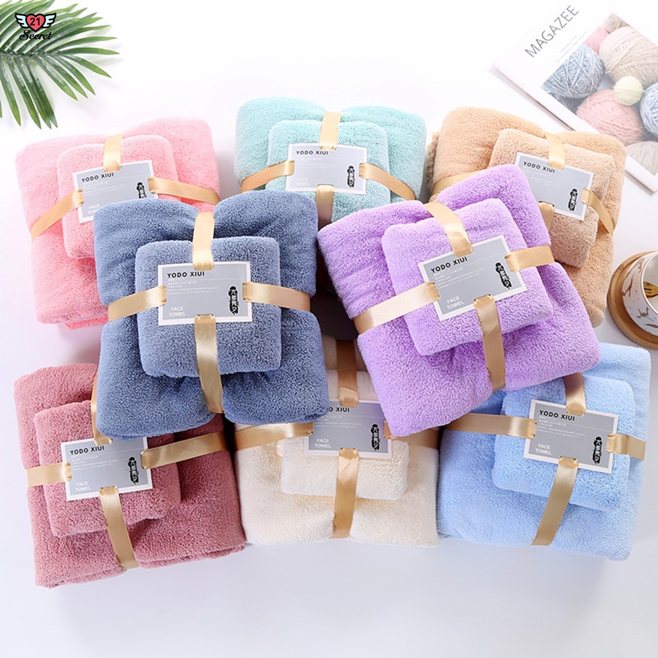 2 in 1 Luxury Coral Fleece Microfiber Towel Set Bath Towel Face Towels  Tuala Mandi Tuala Muka Door Gift Doorgift Hadiah