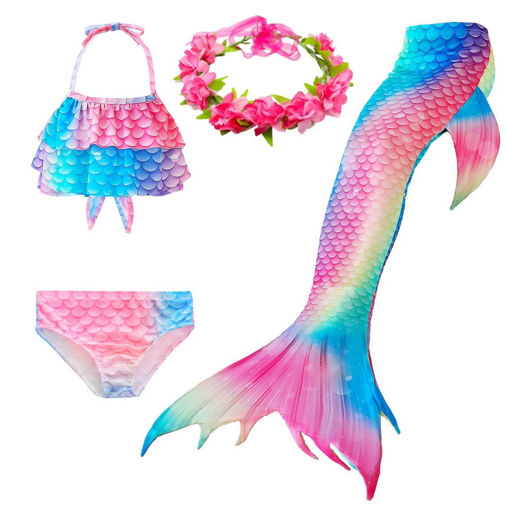 Kids Mermaid Tail Costume Girls Cosplay Fishtail Swimsuit | Shopee Malaysia