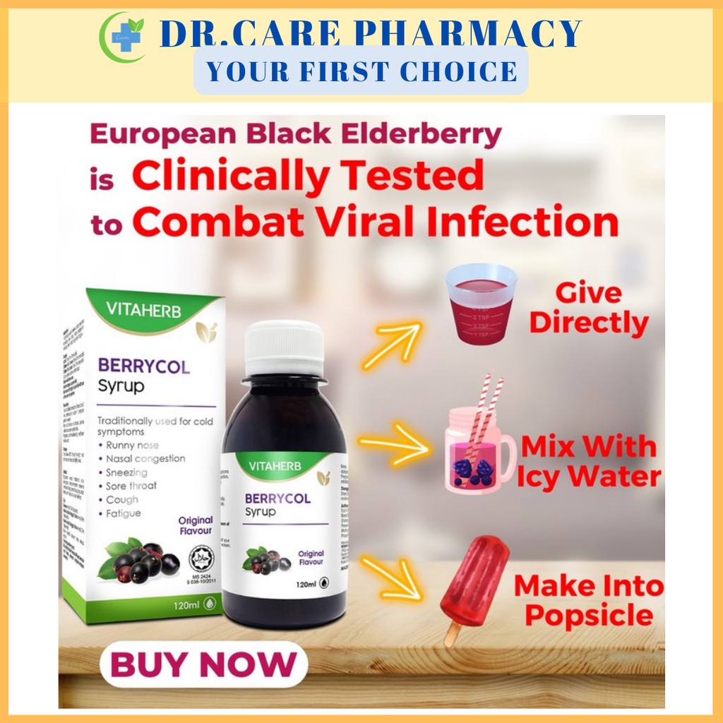 VITAHERB BERRYCOL Syrup Original Black Elderberry Extract 120ml for ...