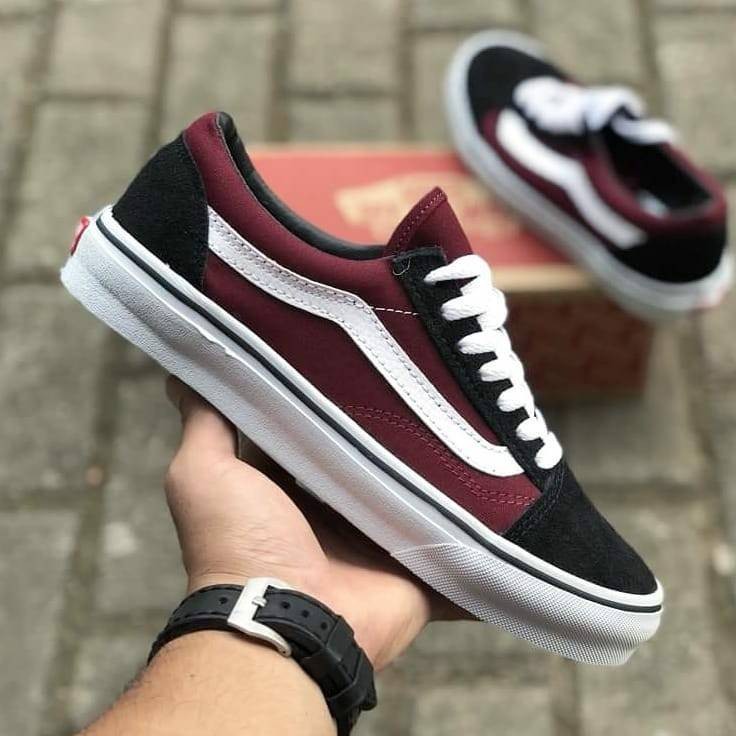 Maroon coloured shop vans shoes