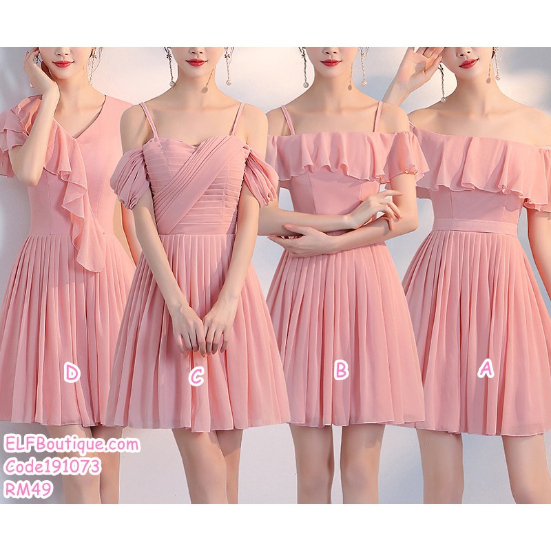 READY STOCK Quality Slimming Bridesmaid Sister Zip Type Midi Dress Pink ...