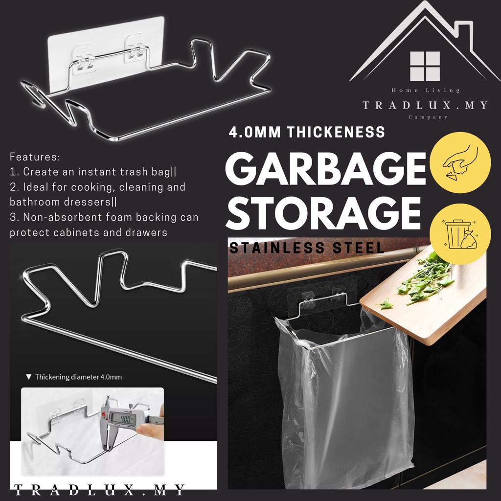 Kitchen Trash Rack Door Garbage Bags Holder Stainless Steel