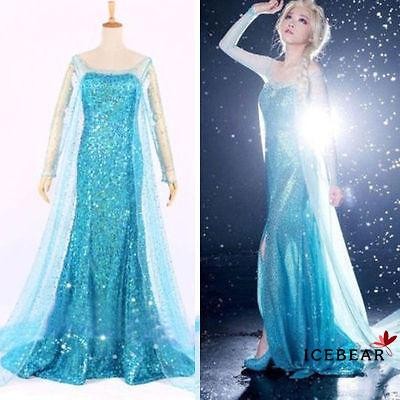 CAI-Hot Blue Bling Frozen Elsa Queen Adult Women Party Dress Costume ...