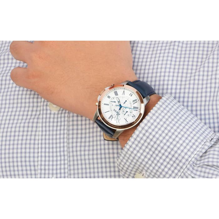 FOSSIL GRANT CHRONOGRAPH WHITE DIAL DARK BLUE LEATHER MEN S WATCH FS4930 Shopee Malaysia