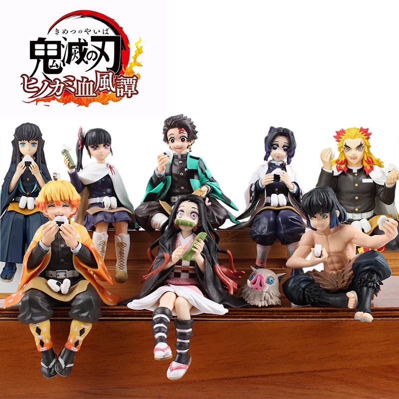 Demon Slayer Figure Tanjirou Eat Rice Balls Cute Sitting PVC Action ...