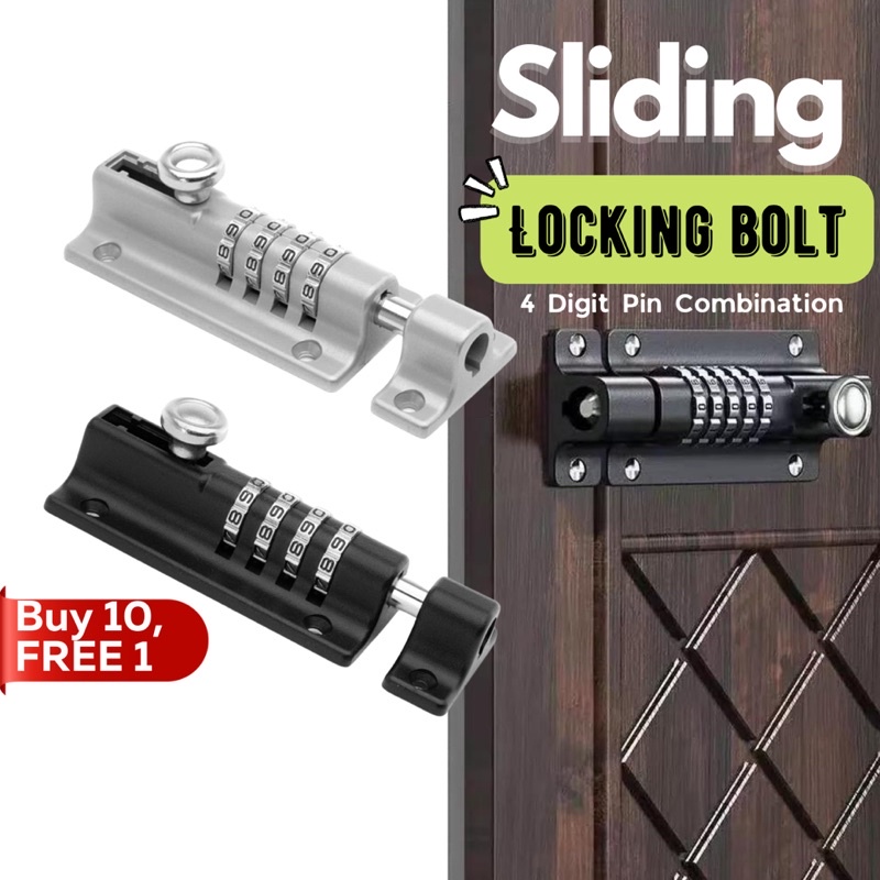 Sliding Combination Locking Bolt / 4 Digit Pin Dial Slide Bolt / Latch / Keyless / Door Lock