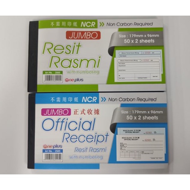 OnePlus Jumbo Resit Rasmi Carbonless / Jumbo Official Receipt ...