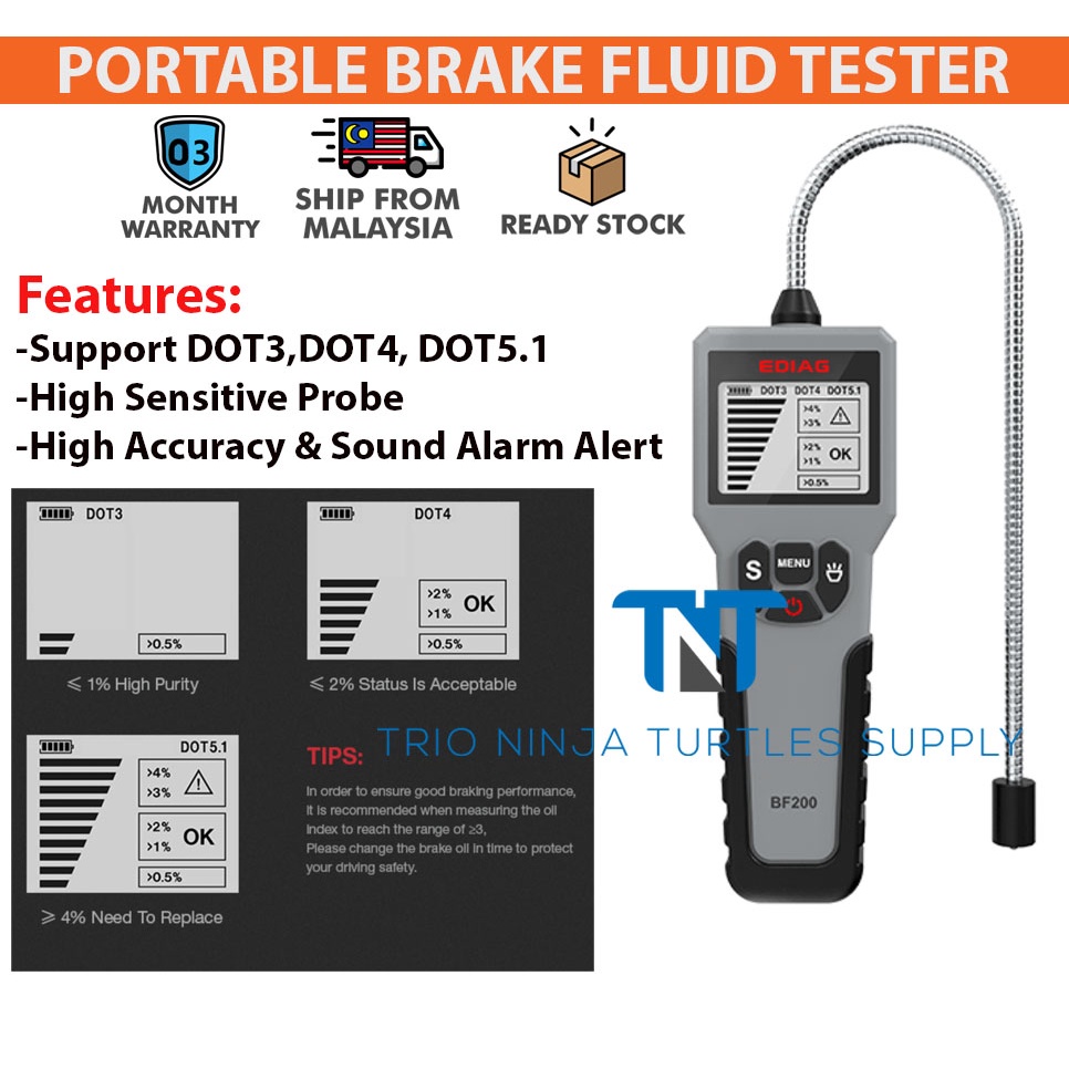 (READY STOCK)Automative Brake Fluid Tester BF200 LED Display for DOT3/DOT4/DOT5.1 Accurate Oil