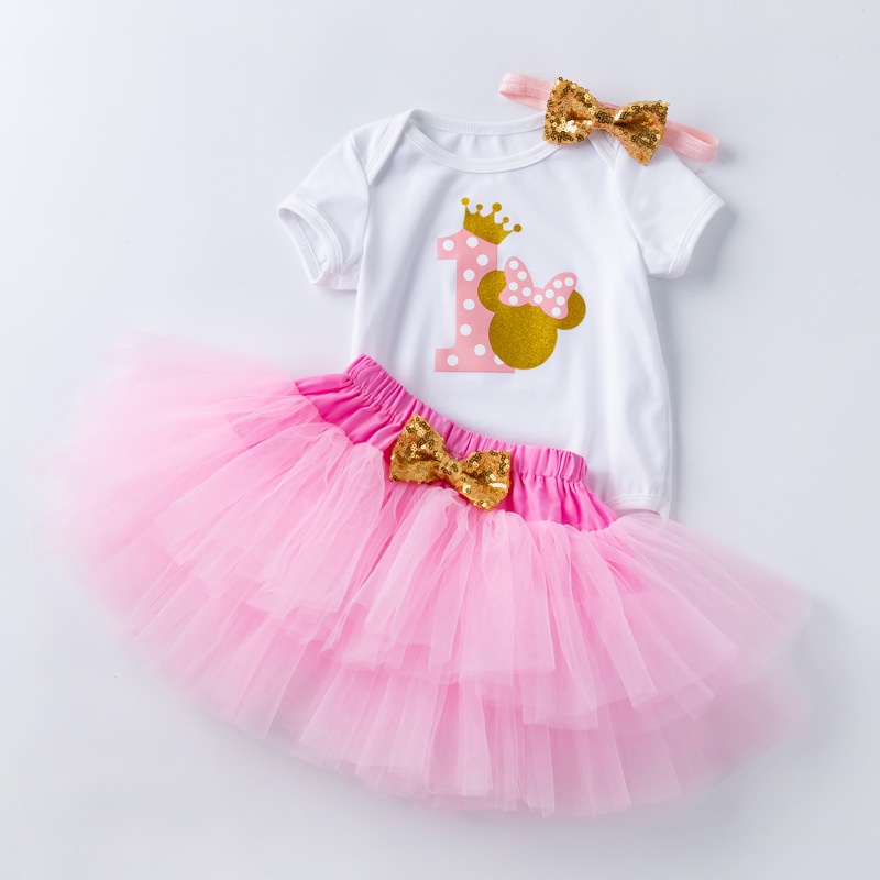 Baby girl dress cute Mickey Mouse romper with 4 layers tulle tutu skirt  newborn set for baby girls 1st birthday dress in | Shopee Malaysia