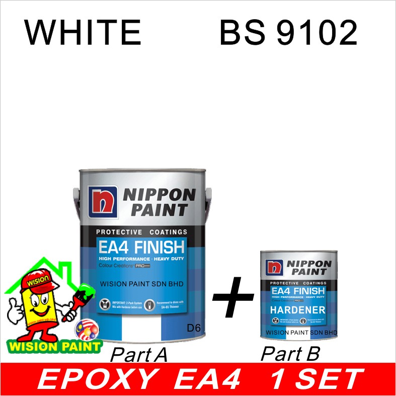 WHITE BS 9102 ( 1L ) EA4 FINISH EPOXY PAINT NIPPON PAINT 1 SET FOR