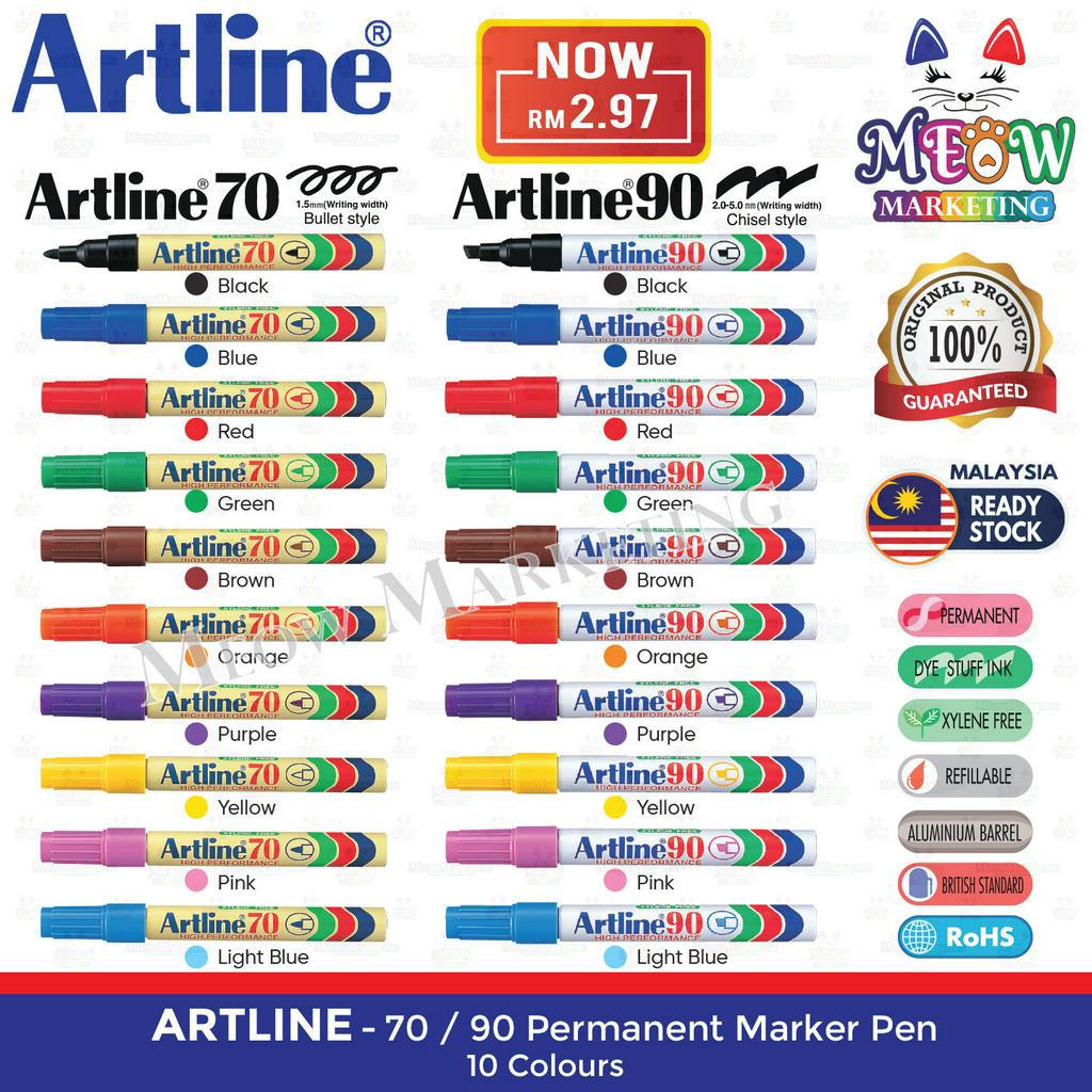 Artline 70 / 90 Permanent Marker Pen (Bullet Nib / Chisel Nib) - 10 ...