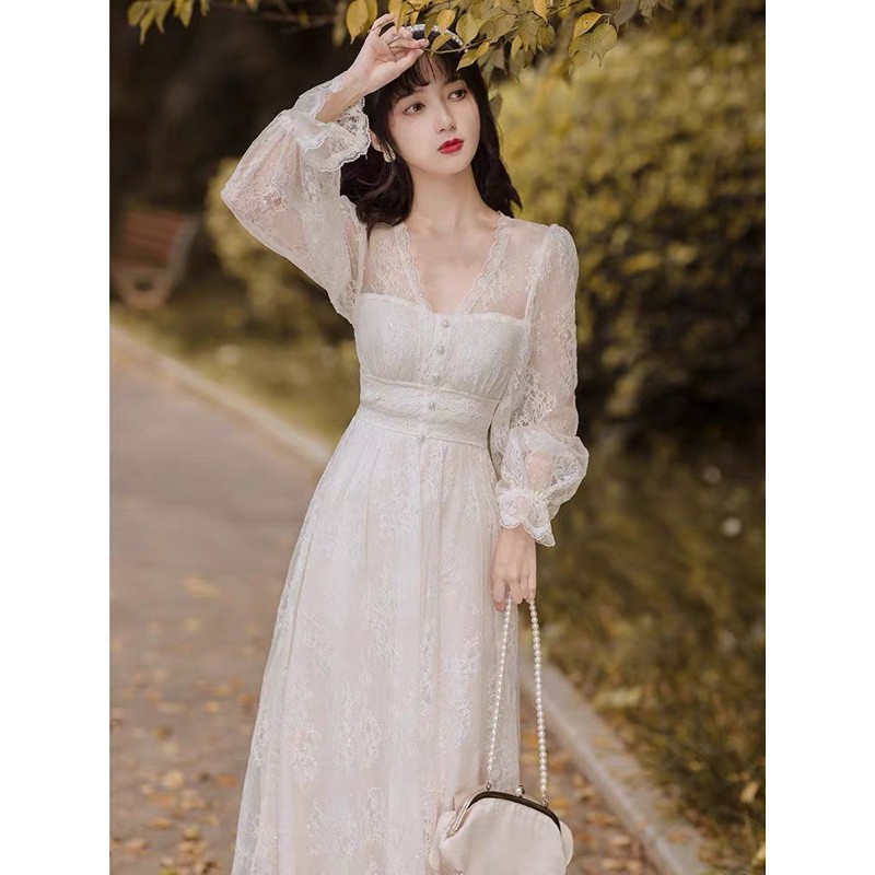 French gentle wind white dress spring 2021 new temperament super fairy ...