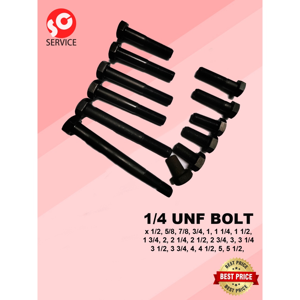 Hex BOLT - UNF 1/4 (Inch Fine Thread) (Benang Halus Inci) (High Tensile ...
