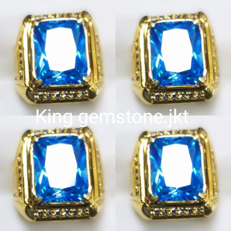 Genuine blue topaz swiss top luster crystal HQ gem men's ring | Shopee ...