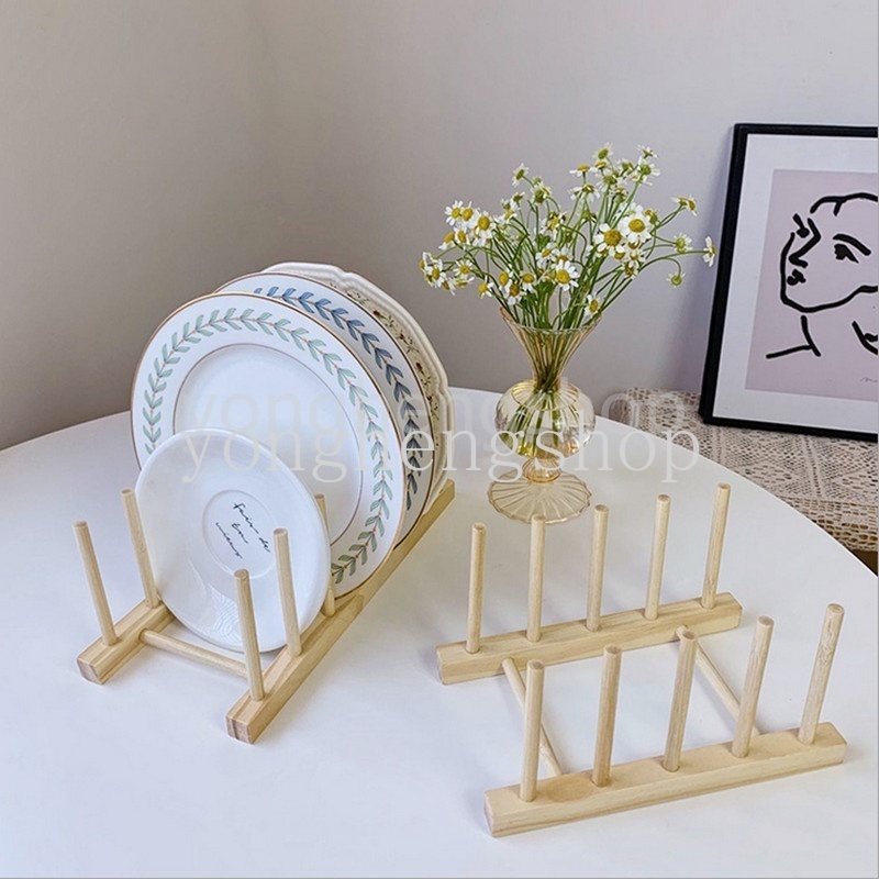 Creative Wooden Dish Drain Rack Dinnerware Storage Holder Plate Drying ...