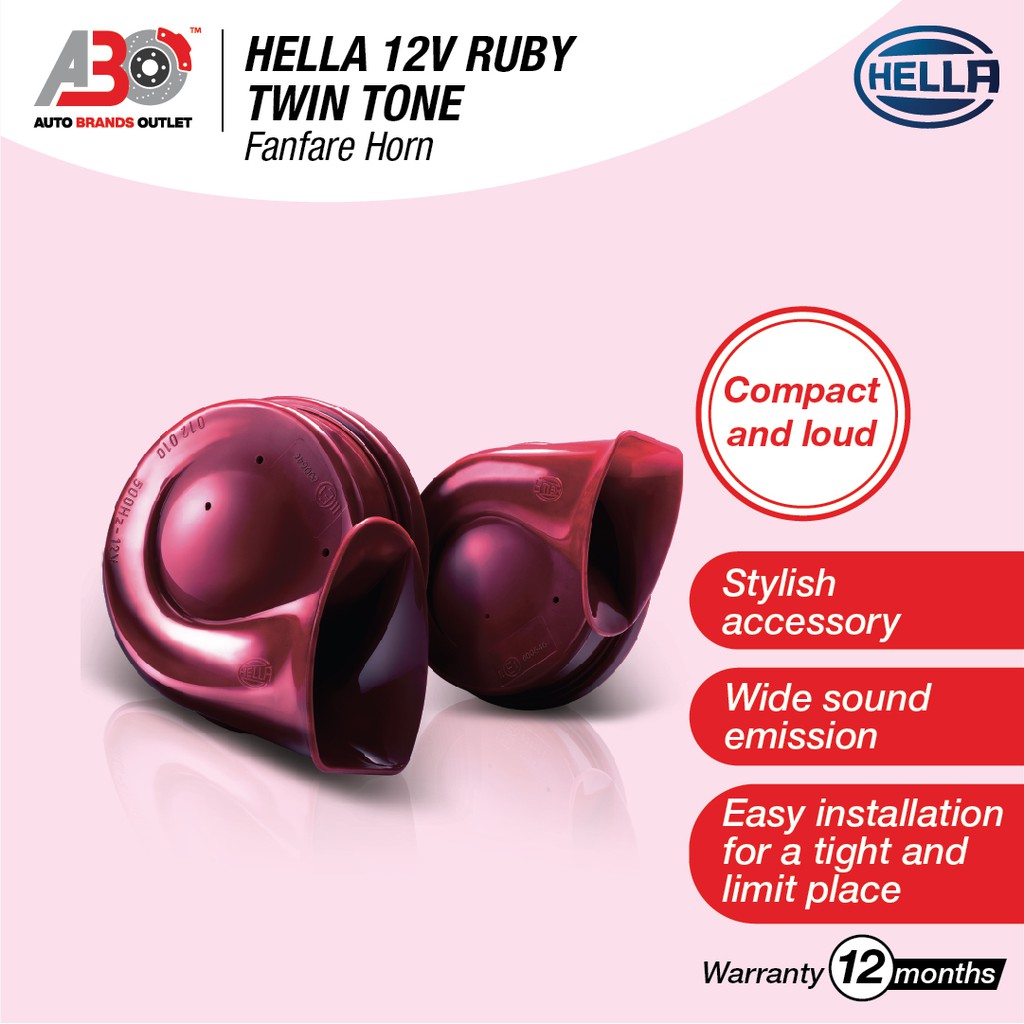 HELLA 12V Ruby Twin Tone Fanfare Car Horn Set 400 Hertz & 500