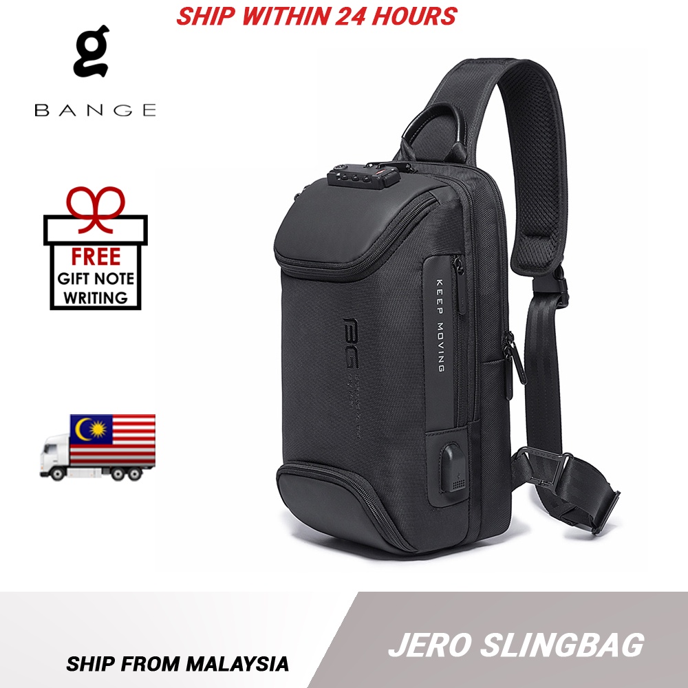 BANGE Jero USB Anti-Theft TSA Lock Ultra-Light Multi-Compartment Sling ...